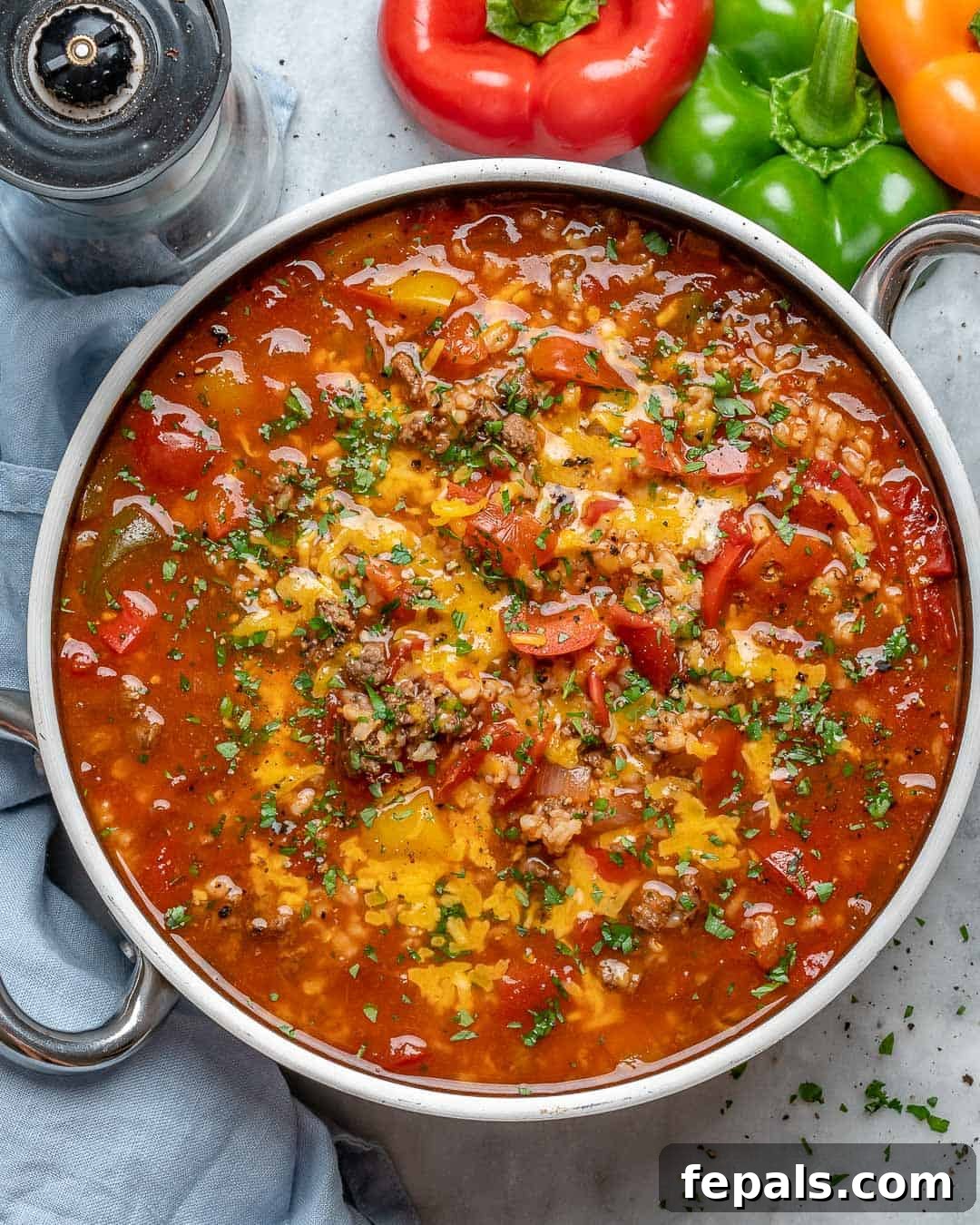 hearty stuffed pepper soup recipe, perfect for weeknights