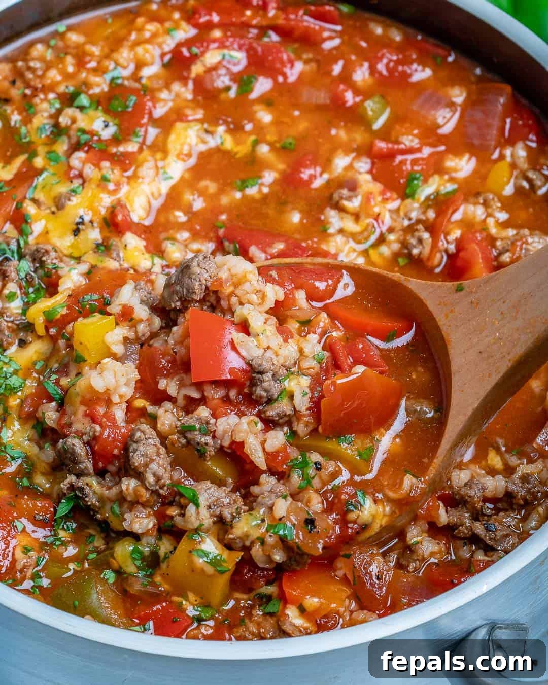 simple and delicious stuffed bell pepper soup, a family favorite
