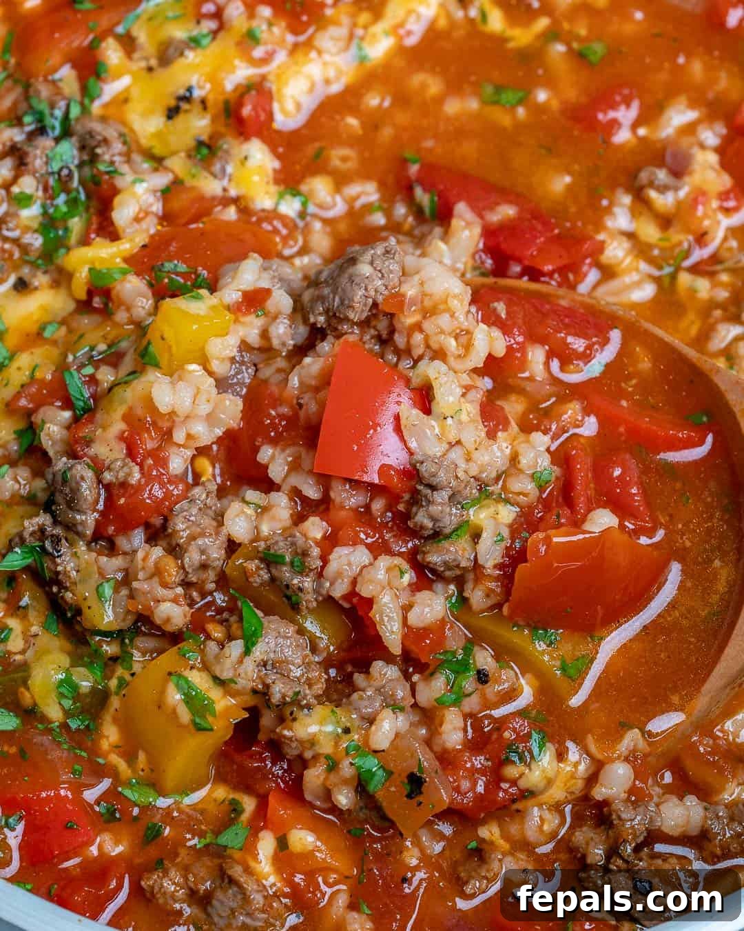 homemade healthy bell pepper soup with lean ground beef