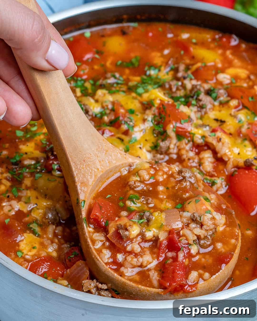 lean ground beef and vegetable soup, comforting and filling