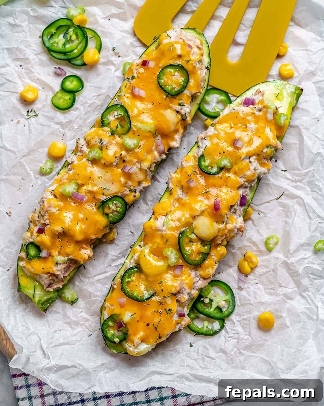 Cheesy Tuna Melt Zucchini Boats 2 Best low-carb tuna melt zucchini boats recipe, healthy and quick to make.