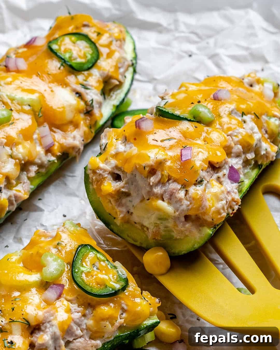Cheesy Tuna Melt Zucchini Boats 3 Classic tuna melt flavor in a low-carb zucchini boat.