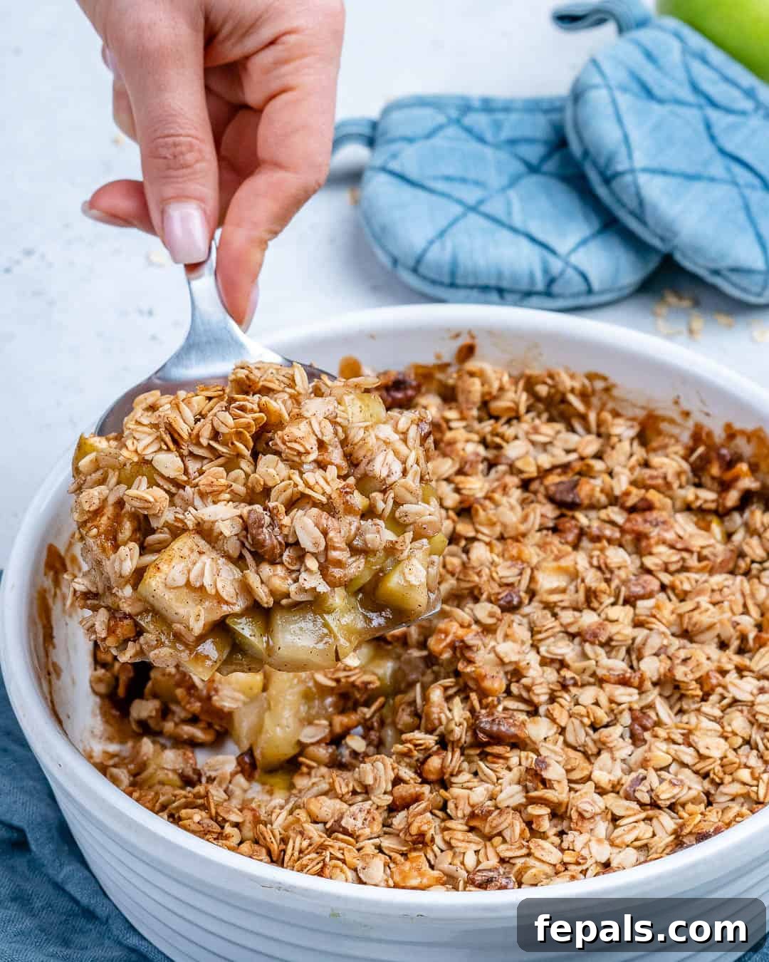 healthy apple crumble serving, dessert table