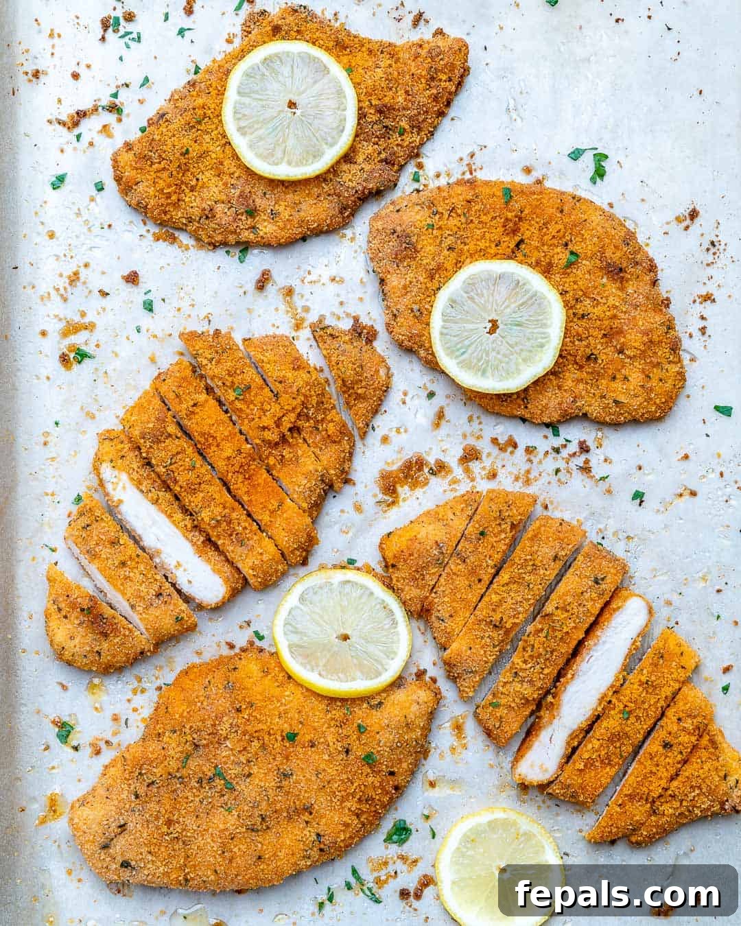 Golden Baked Chicken Cutlets 11 sliced oven baked crispy chicken breast ready to eat