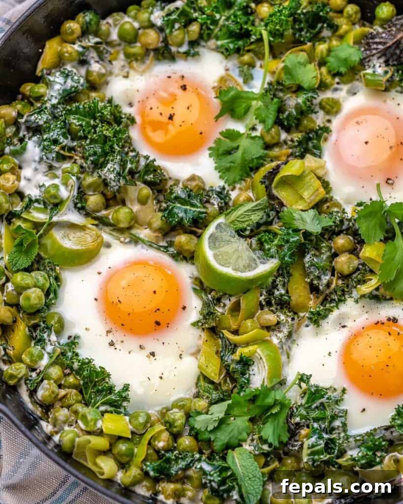 top view of veggie shakshuka with eggs