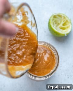 Savory Thai Peanut Sauce 13 Pour Healthy Thai Peanut Sauce into serving bowl or jar.