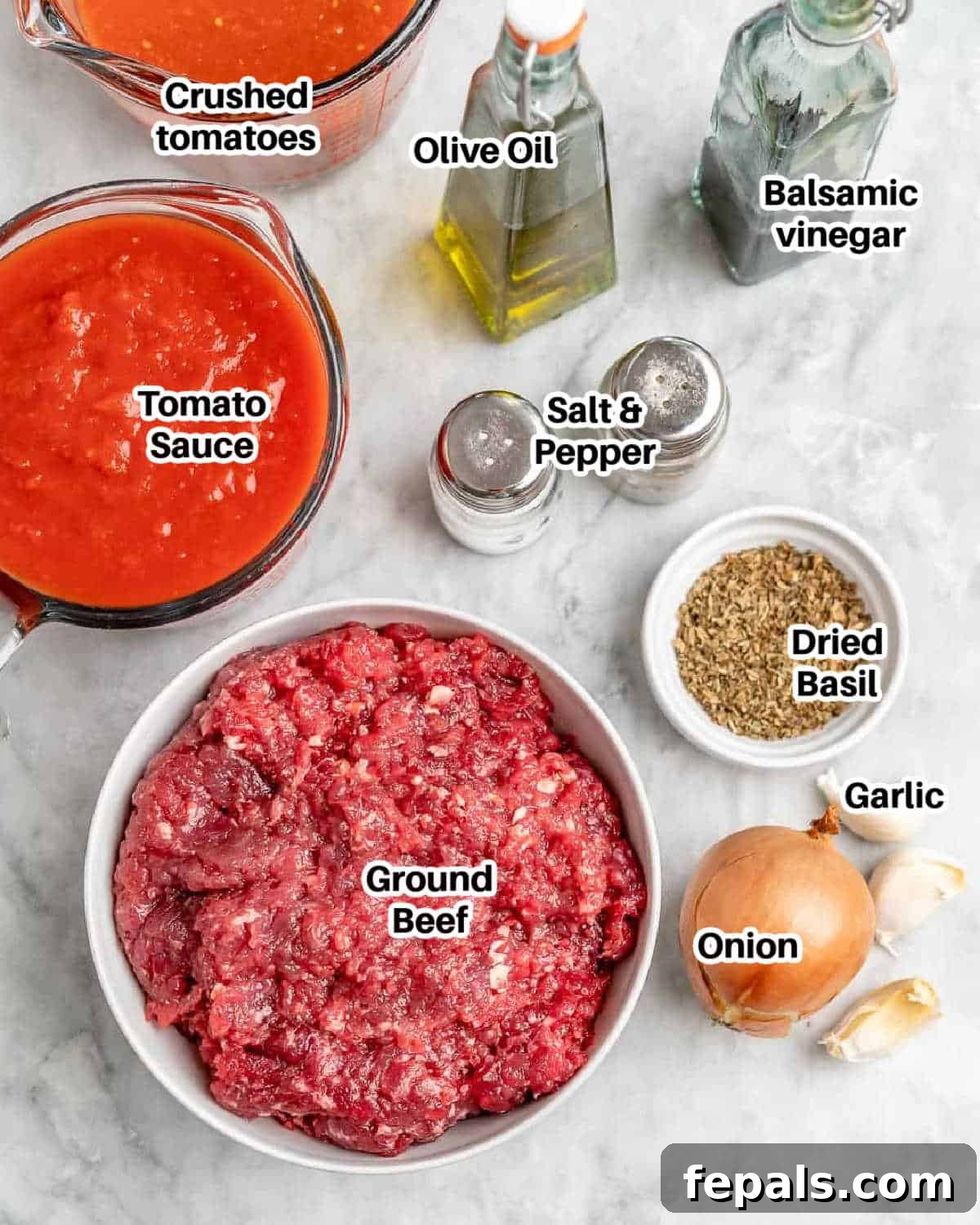 ingredients for meat sauce.
