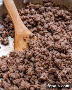 seared minced meat in a pan.