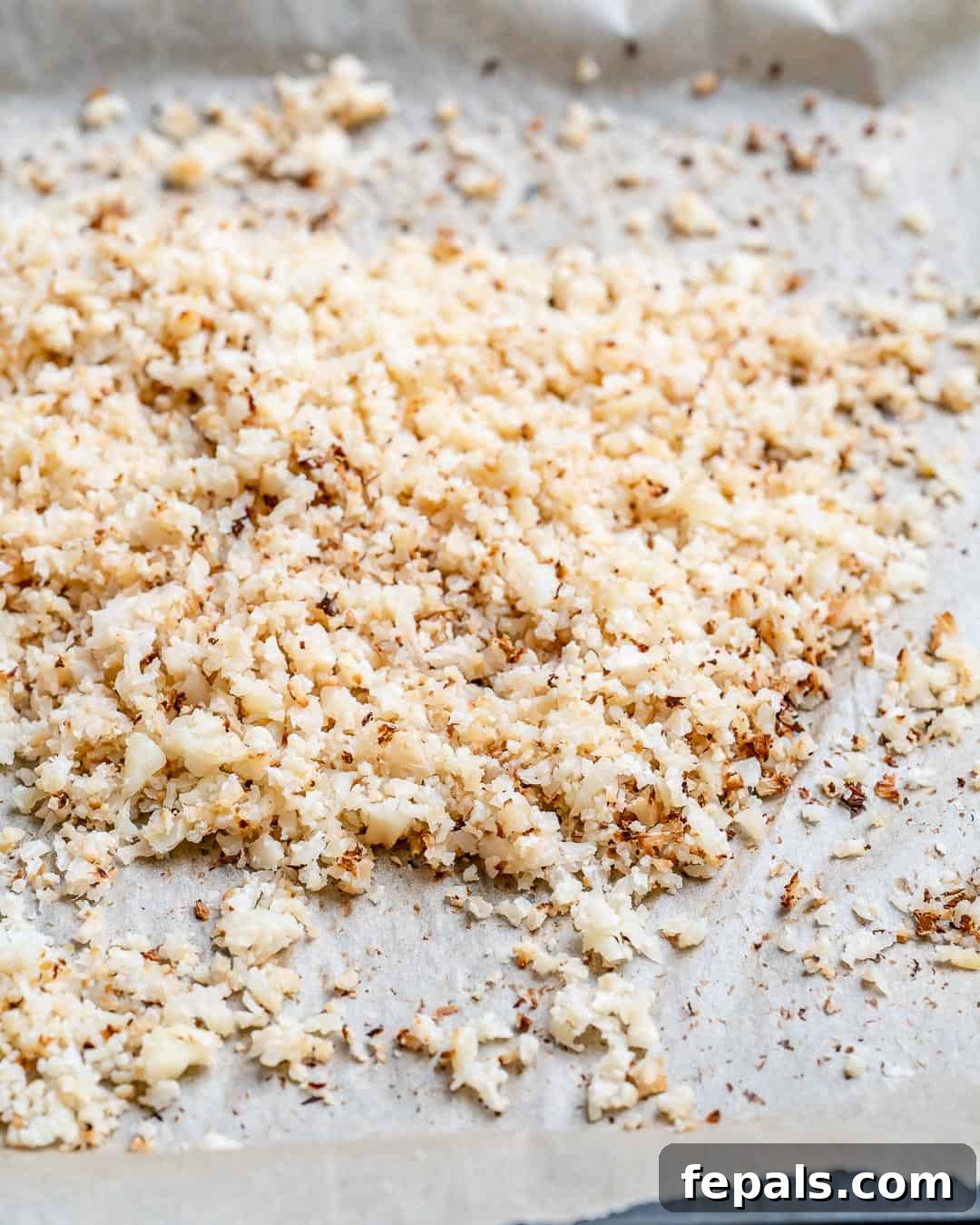 Crispy Cauliflower Pizza Crust 6 Spread the "rice" on a baking sheet and bake until golden.