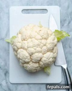 Healthy and Delicious Cauliflower Alfredo Sauce 10 top view of cauliflower head on platter