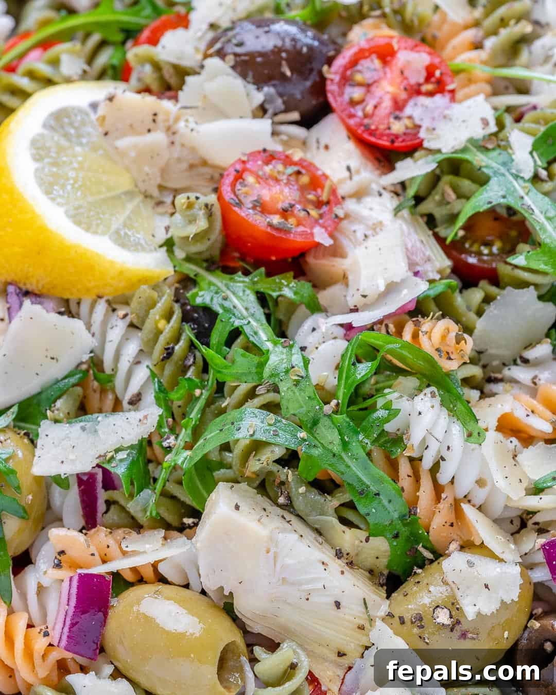 close up view of pasta salad