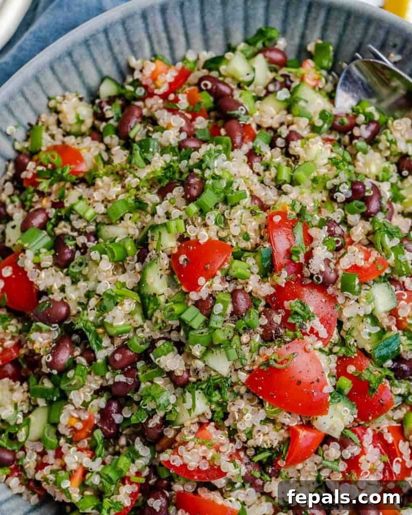 Vibrant Quinoa Black Bean Herb Bowl 3 close up image of tabbouleh salad with quinoa and black beans