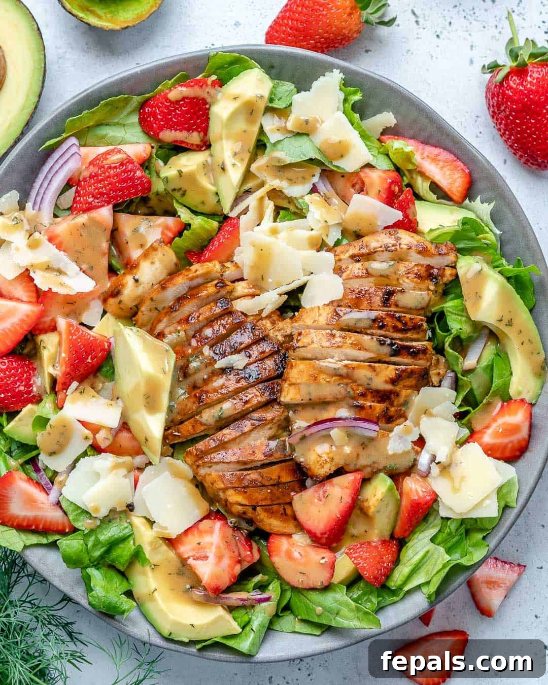 Vibrant Strawberry Chicken Salad 7 top view chicken salad in a bowl
