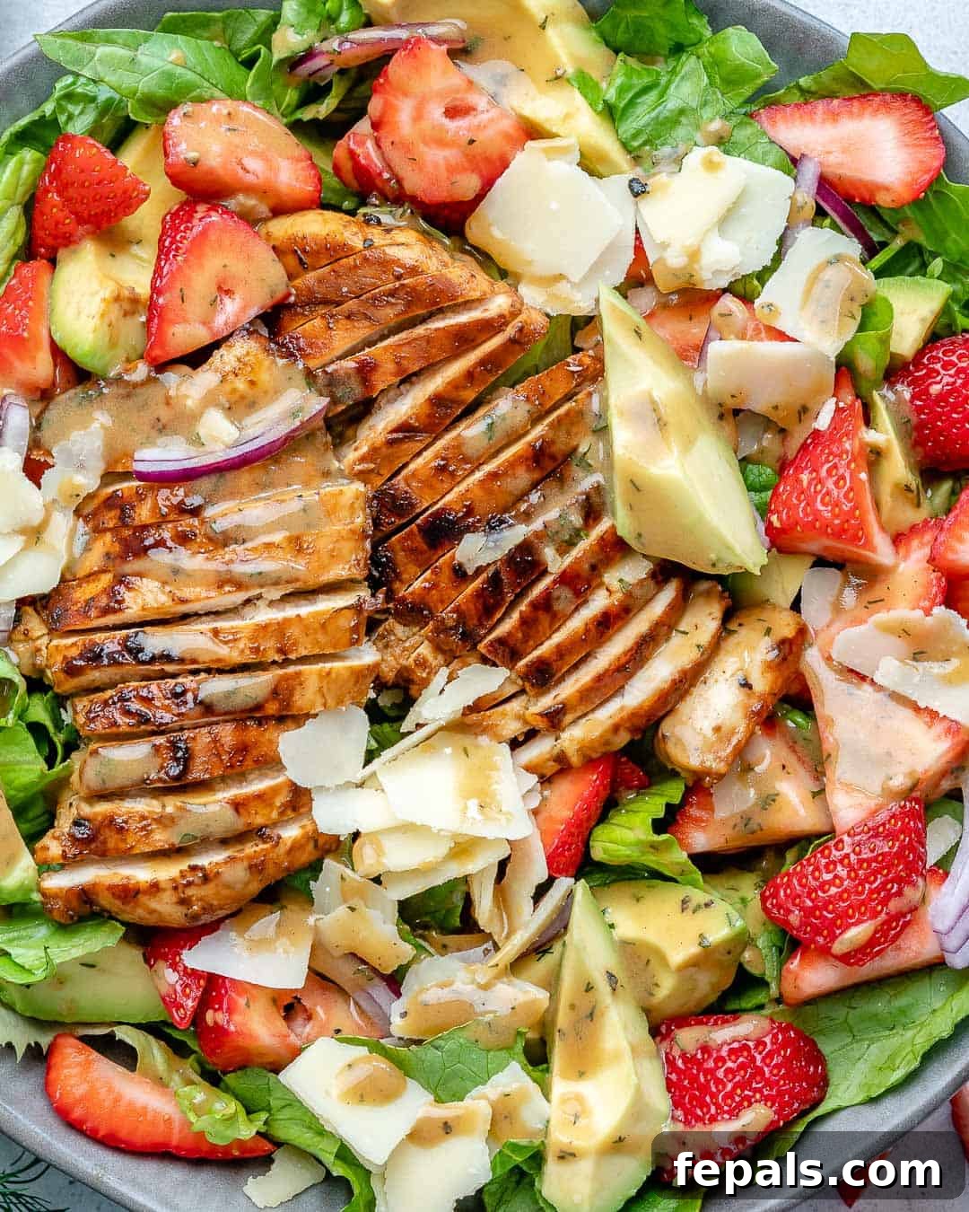 Vibrant Strawberry Chicken Salad 9 close up view of chicken salad