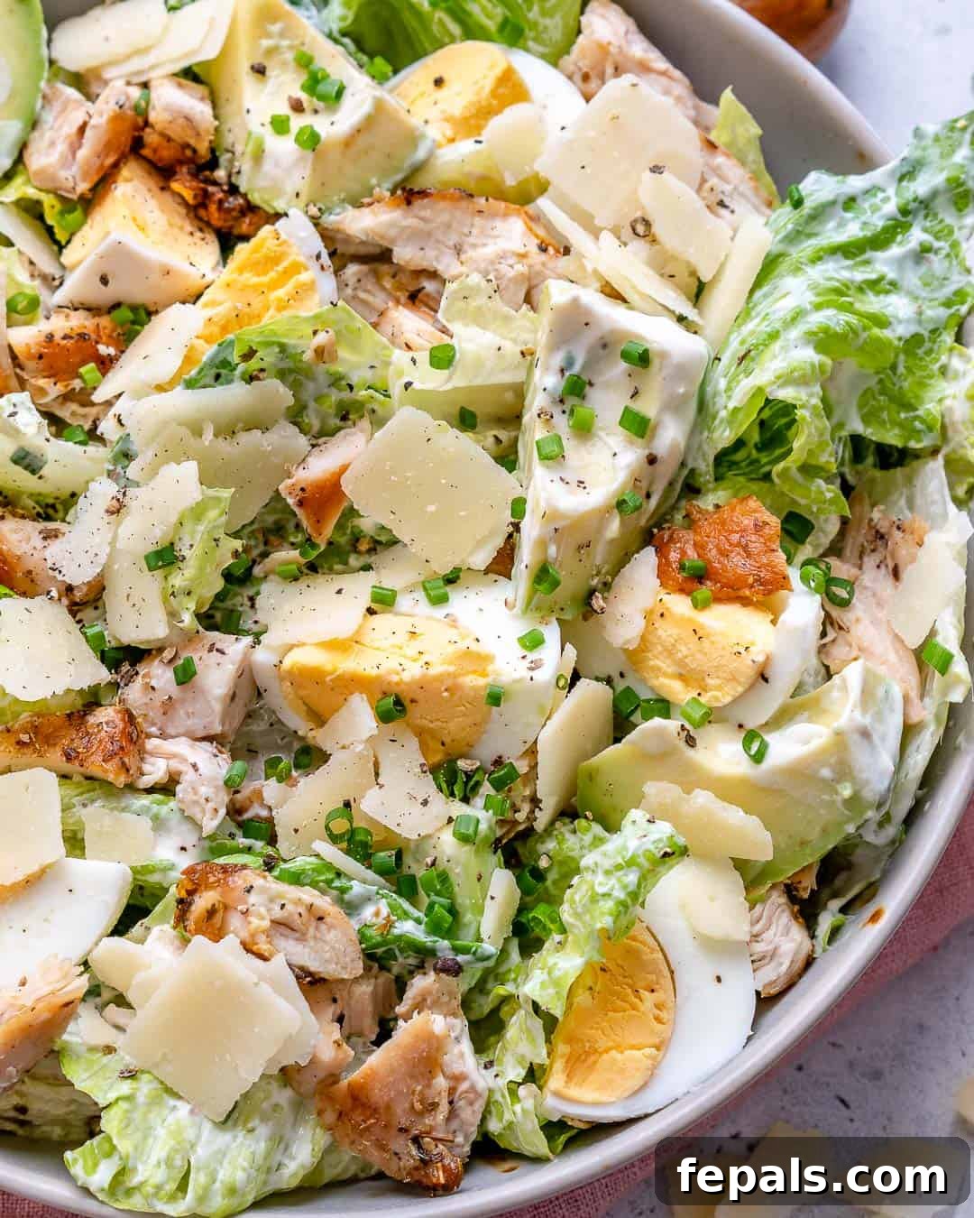 Guilt-Free Chicken Caesar Salad 5 close up chicken salad top view
