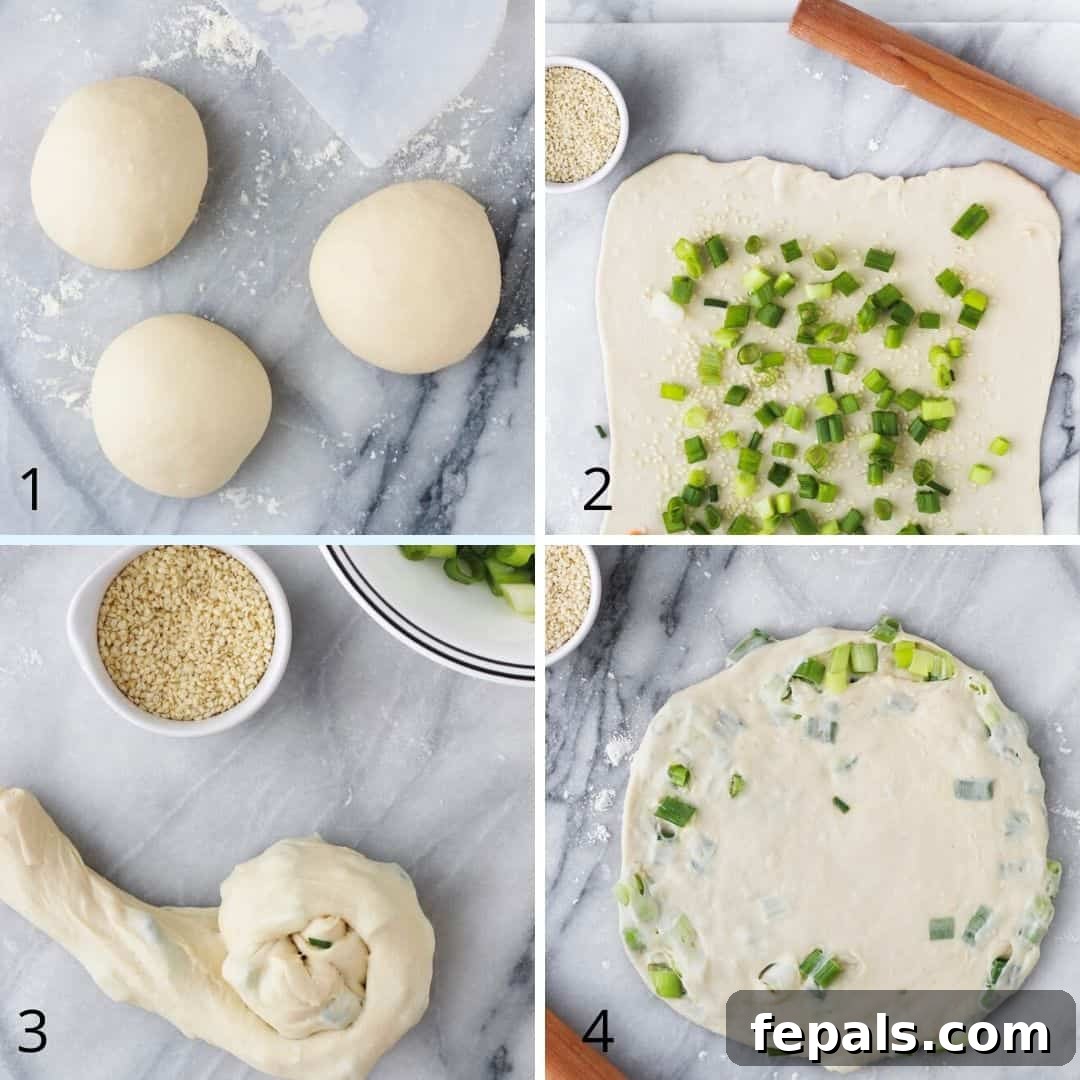 steps of how to make scalion pancake collage