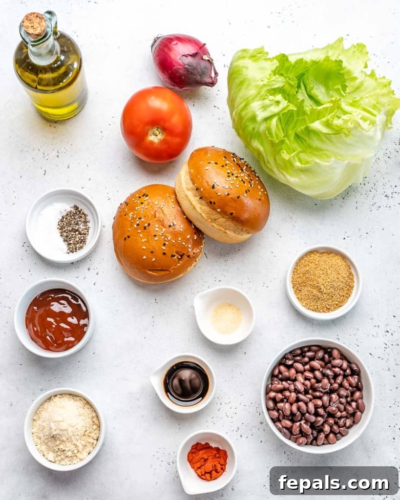 ingredients laid out to make vegan black bean burgers