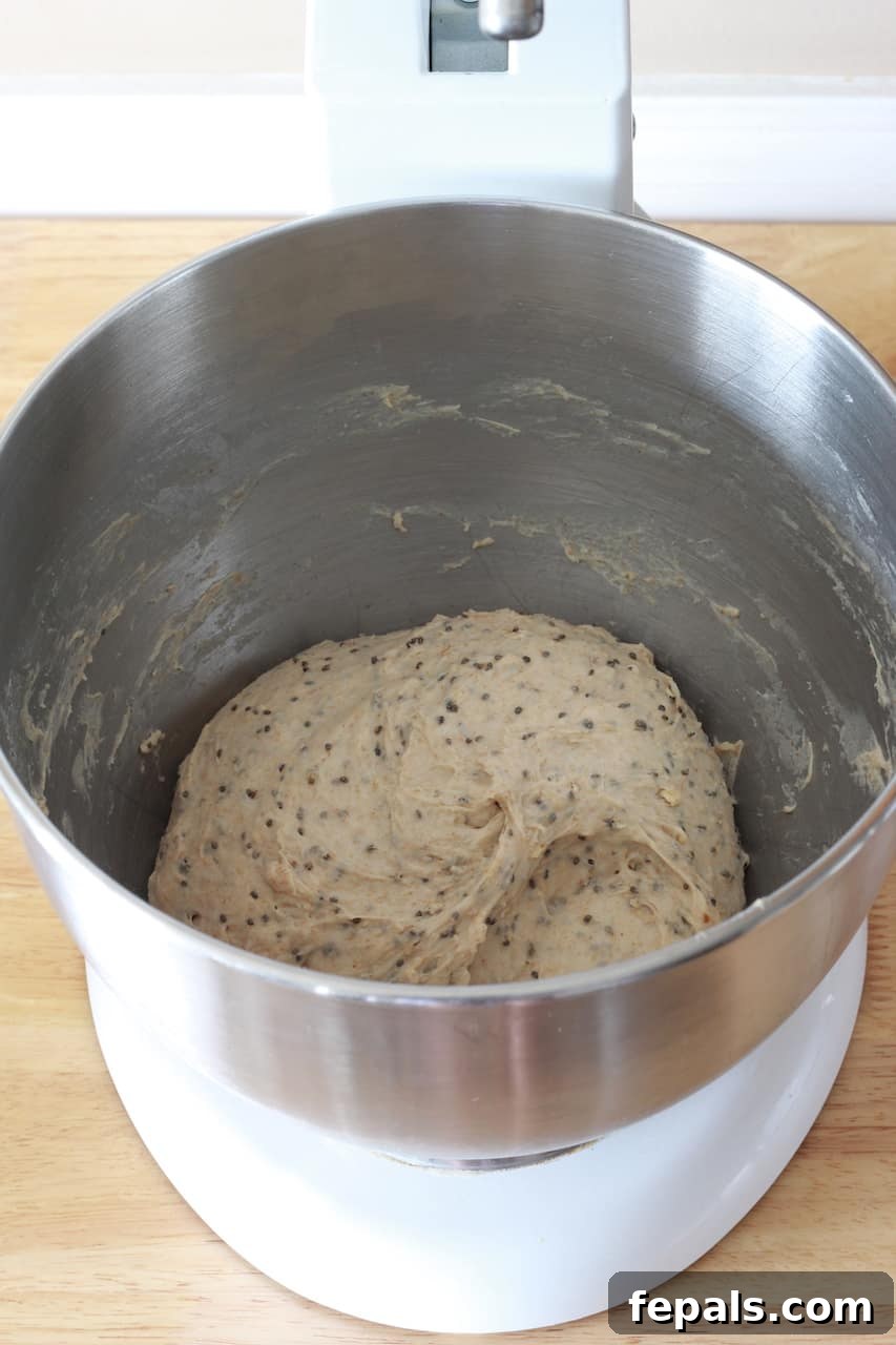 Artisan Whole Wheat Chia Loaf 6 dough for chia seed bread proofing in a greased bowl