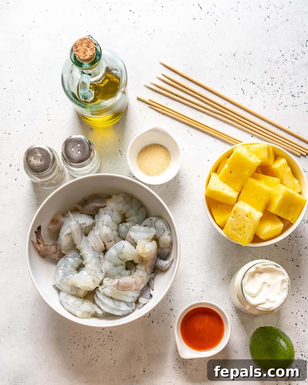 ingredients for Grilled Pineapple Shrimp Skewers