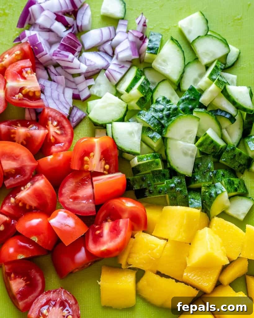 Sunshine Grilled Chicken Mango Salad 5 cut up veggies for salad