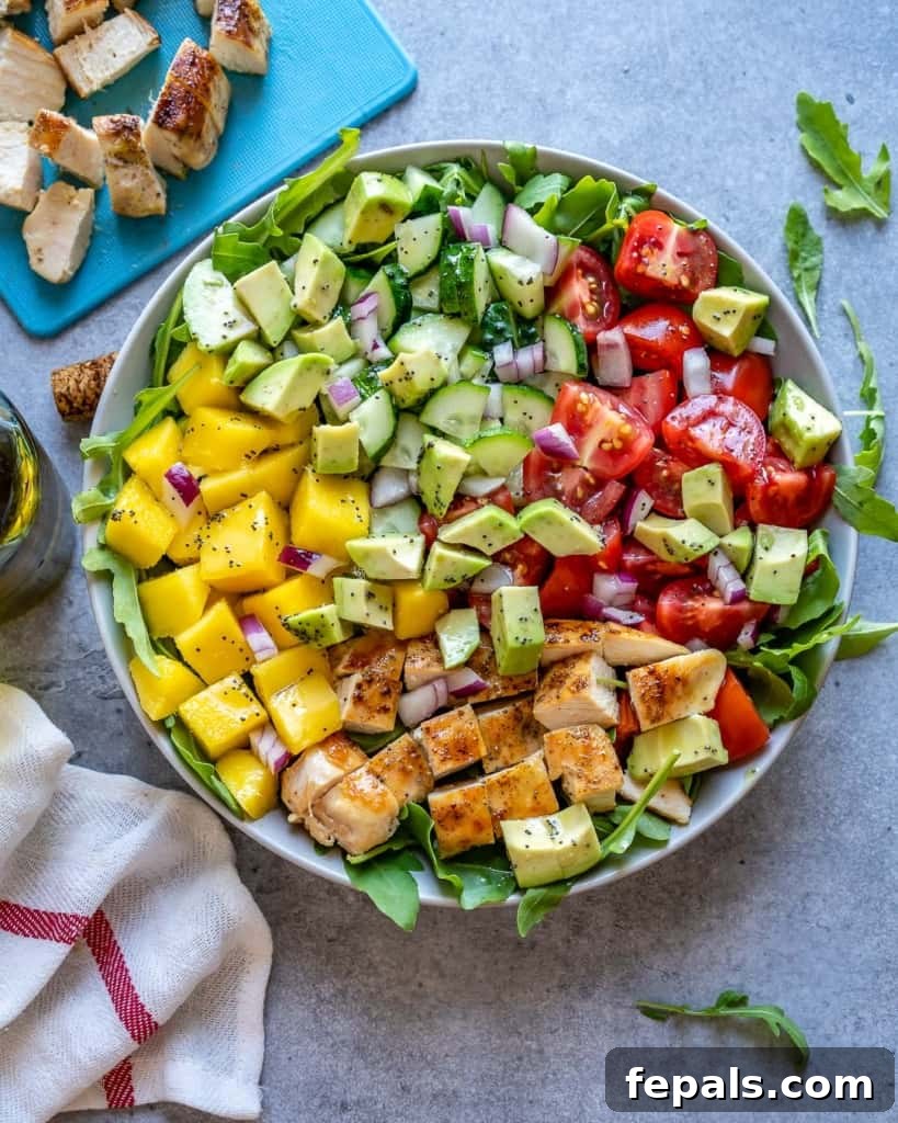 Sunshine Grilled Chicken Mango Salad 8 top view salad bowl
