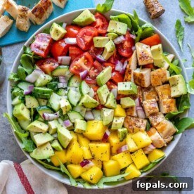 top view of chicken salad with mango