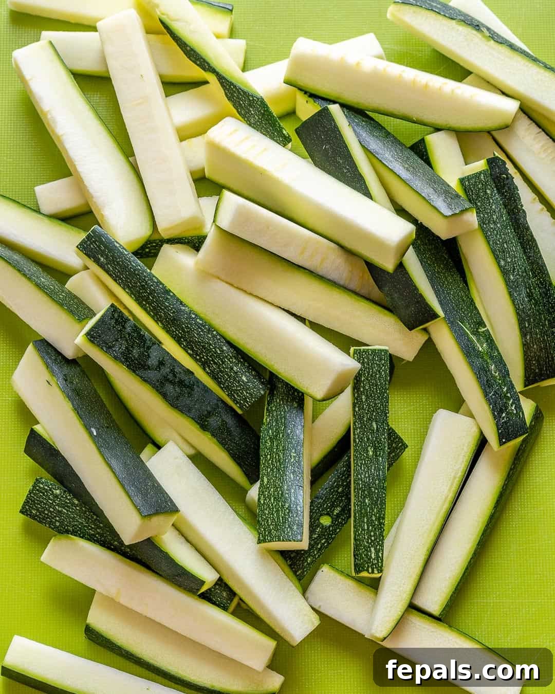 Parmesan-Crusted Zucchini Fries 5 cut up zucchini into fries shape