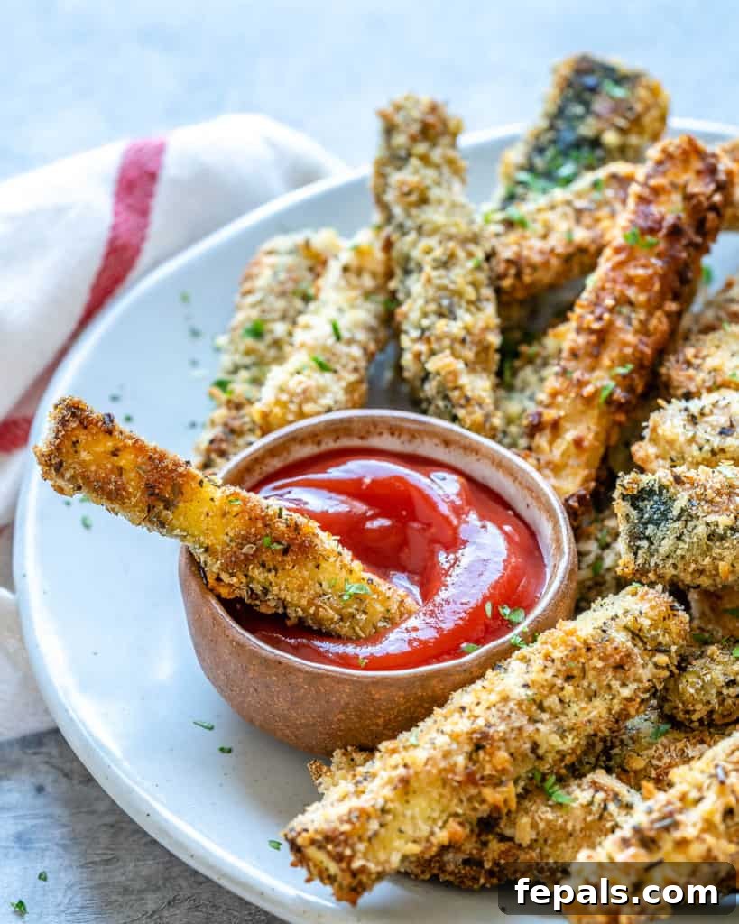 Parmesan-Crusted Zucchini Fries 7 zucchini fry in ketchup