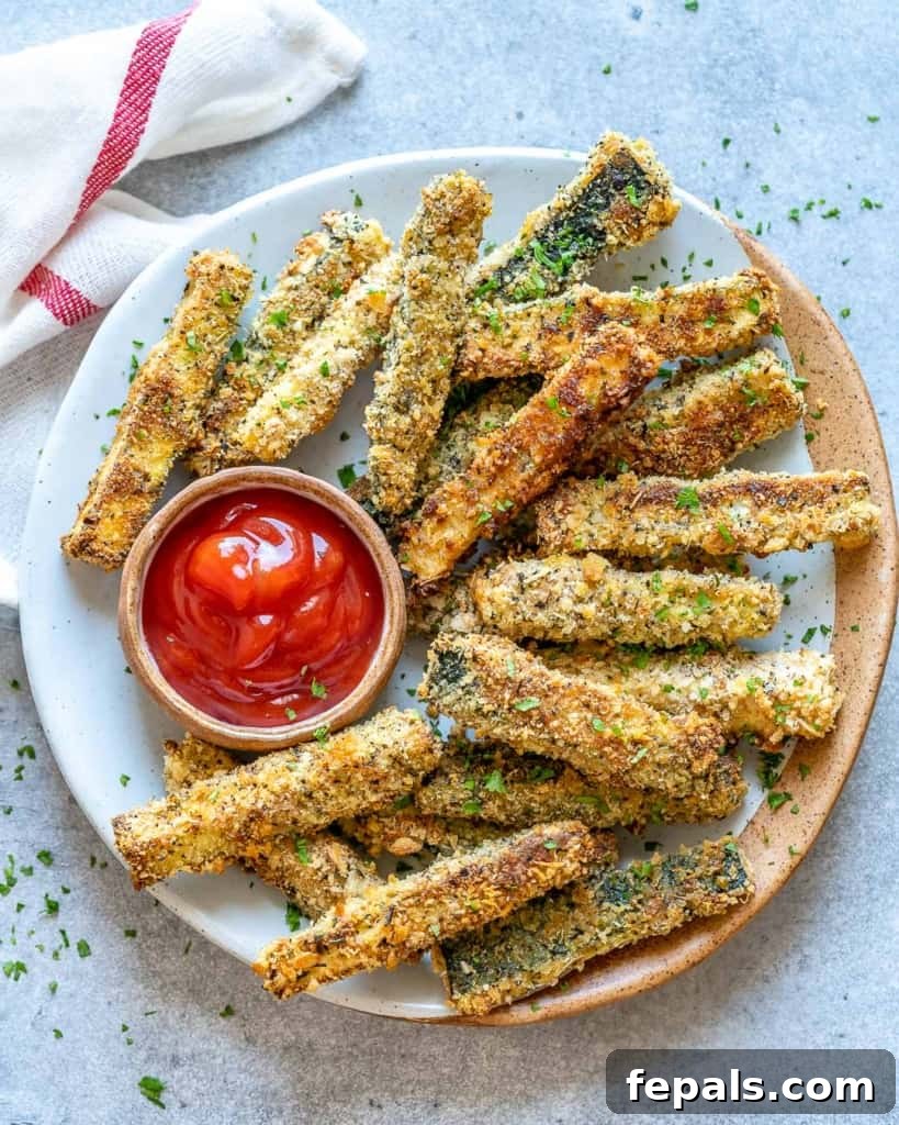 Parmesan-Crusted Zucchini Fries 9 top view of baked zucchini fries
