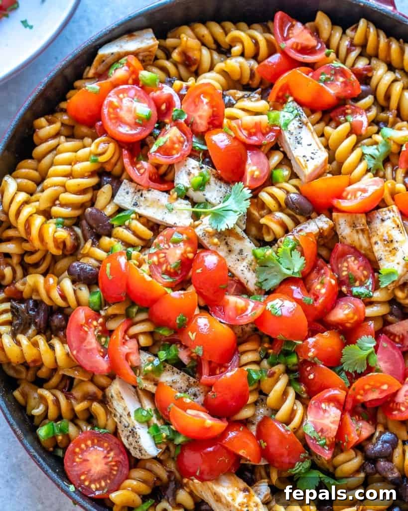 Smoky Chipotle Chicken Pasta 8 close up view of chicken pasta