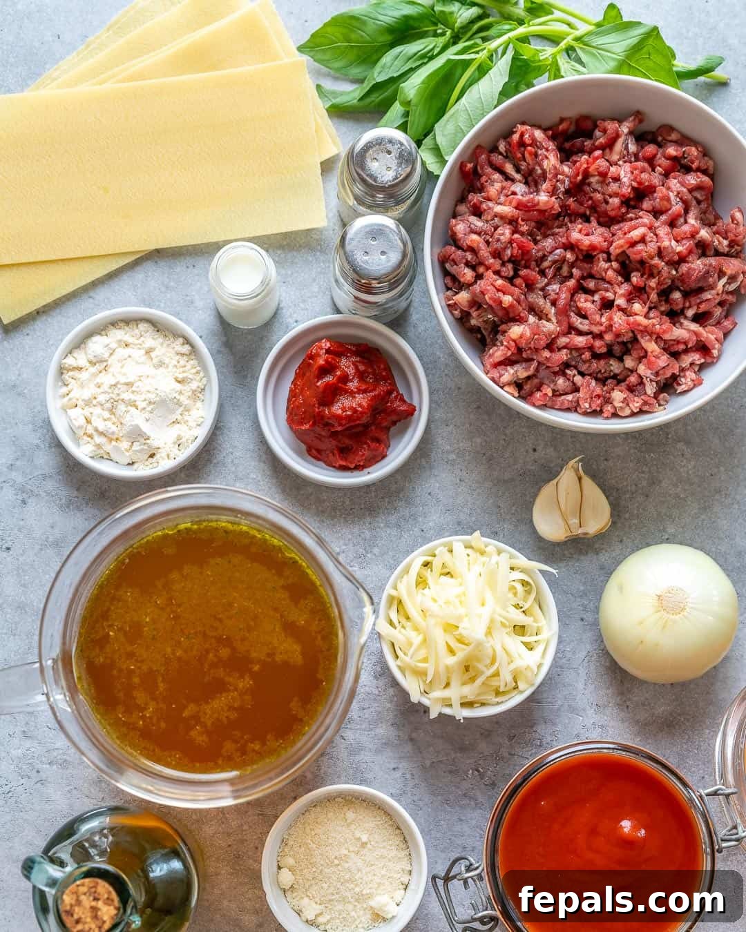 Comforting One Pot Lasagna Soup 3 Ingredients for lasagne soup on counter