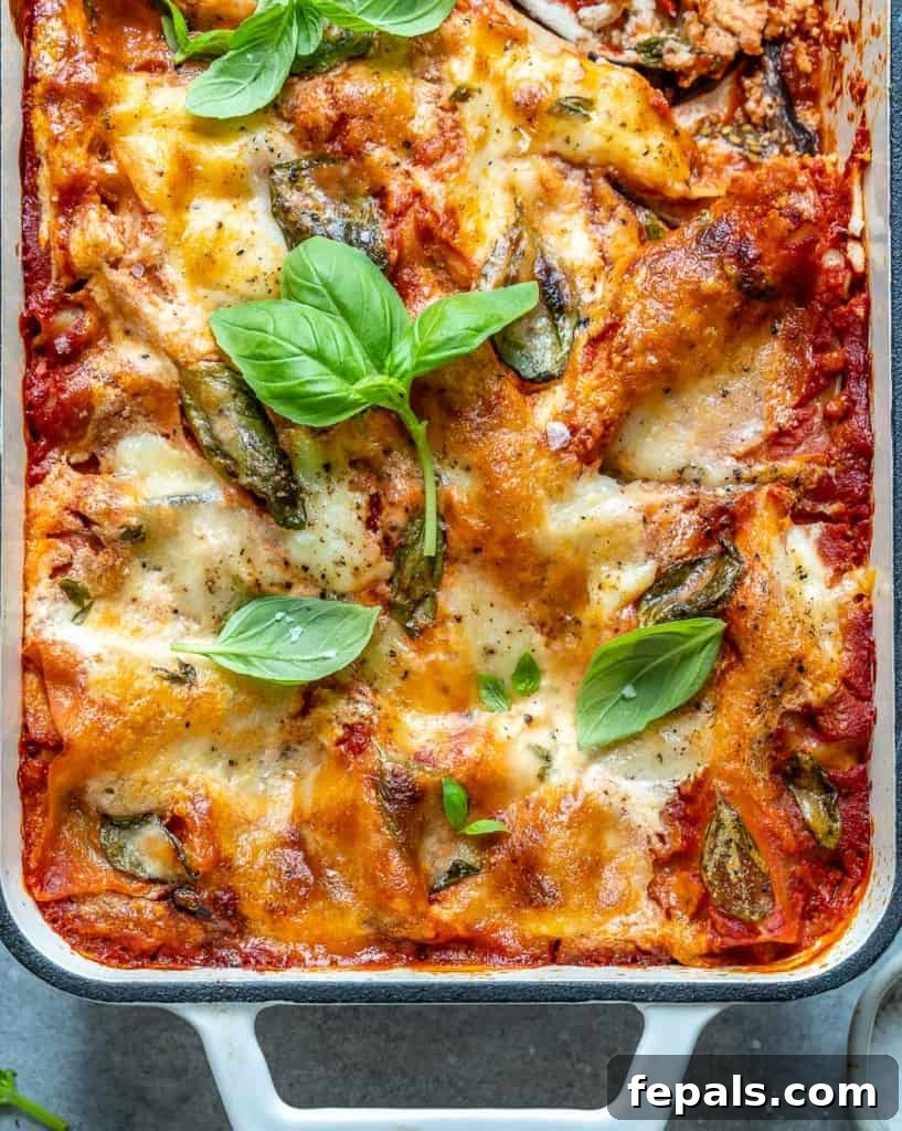 Roasted Eggplant and Ricotta Lasagna 2 top view of lasagna dish
