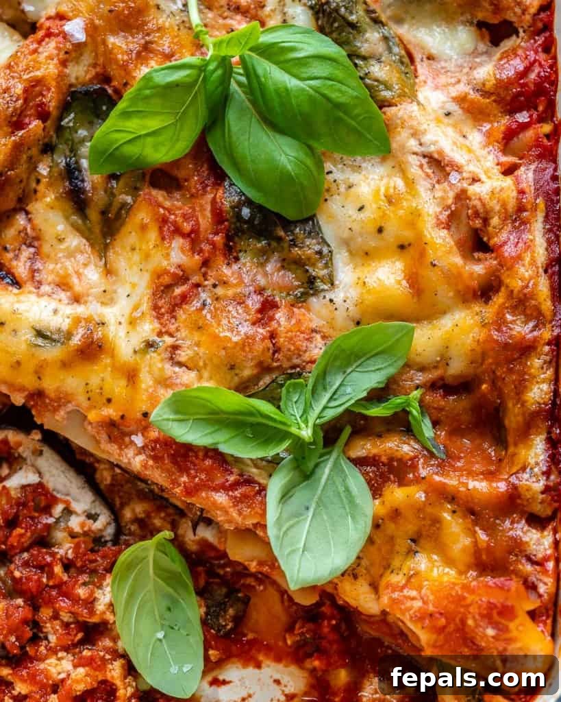 Roasted Eggplant and Ricotta Lasagna 3 close up of bakes eggplant lasagna