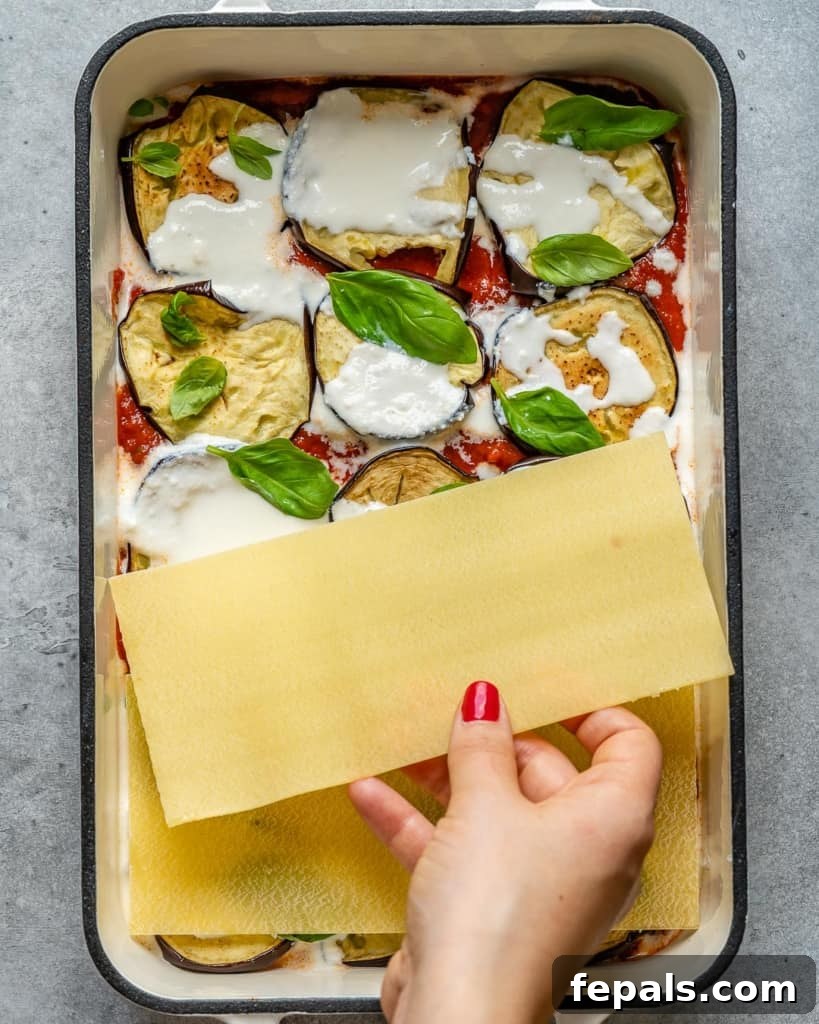 Roasted Eggplant and Ricotta Lasagna 6 assembling lasagna