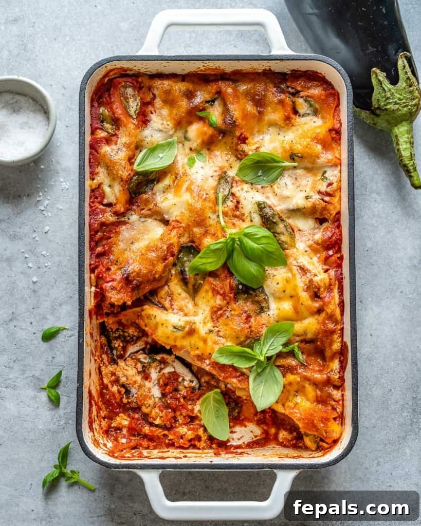 Roasted Eggplant and Ricotta Lasagna 7 lasagna in white dish
