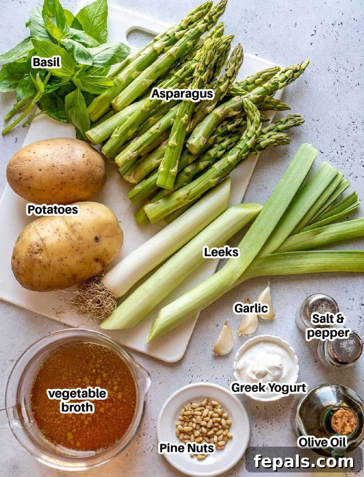 Velvet Asparagus Soup 4 ingredients for asparagus soup.