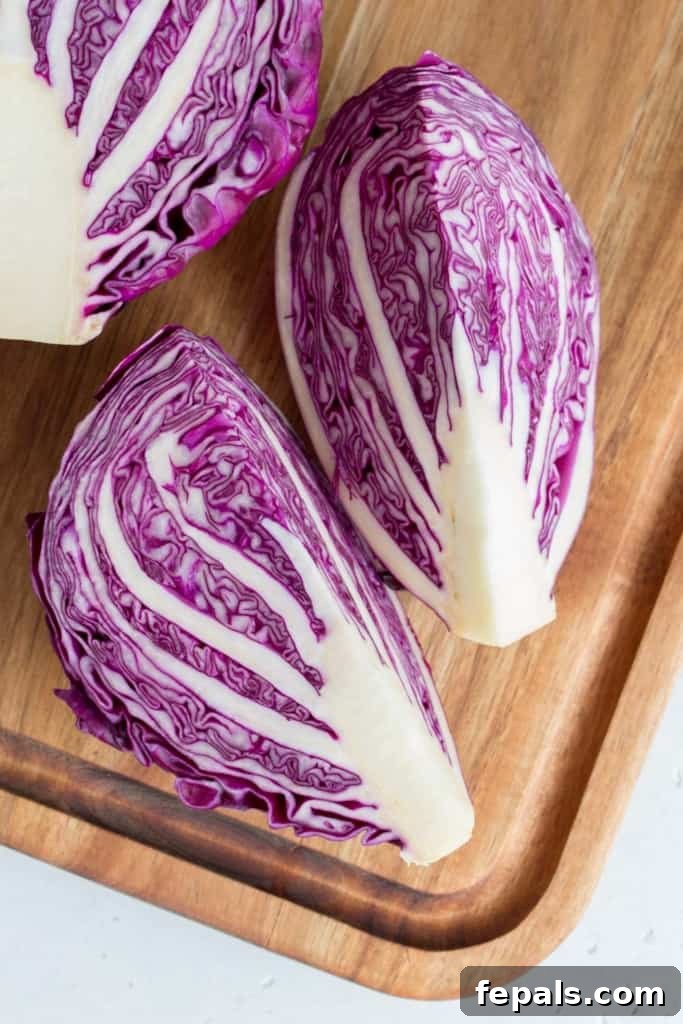 Mastering Cabbage Cuts 7 red cabbage cut into quarters