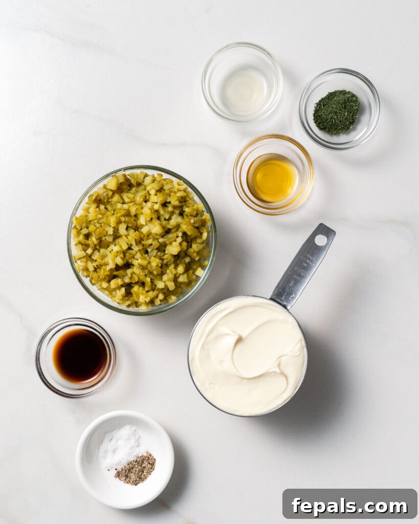 ingredients to make tartar sauce laid out