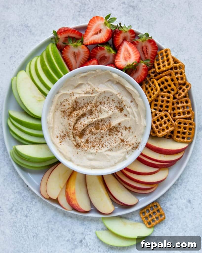 Peanut Butter Bliss Dip 13 top view yogurt dip with fruits