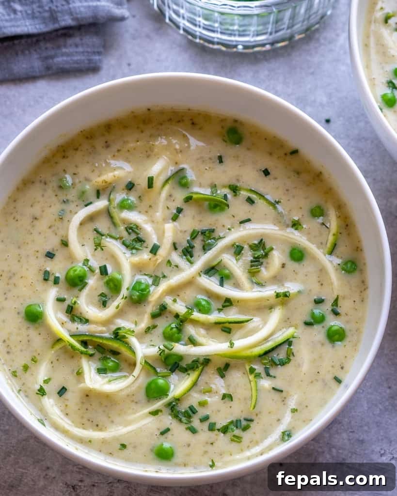 top view of a bowl of zucchini soup