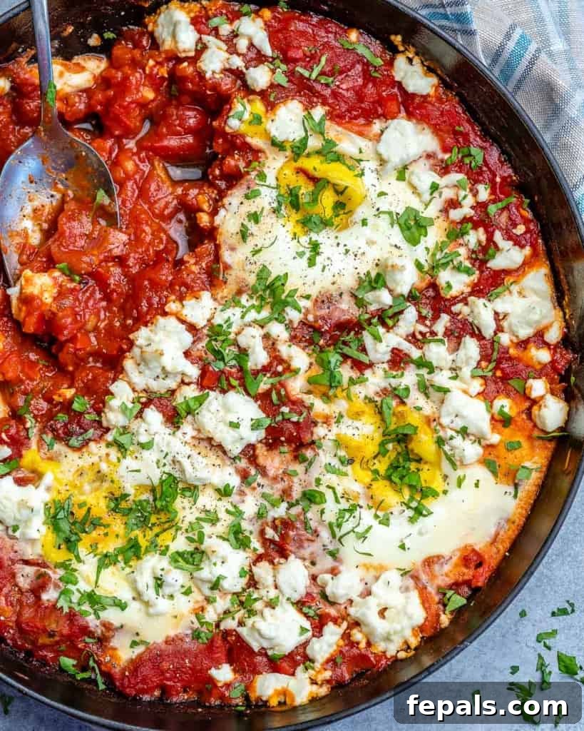 Shakshuka with feta topped with chopped parsley