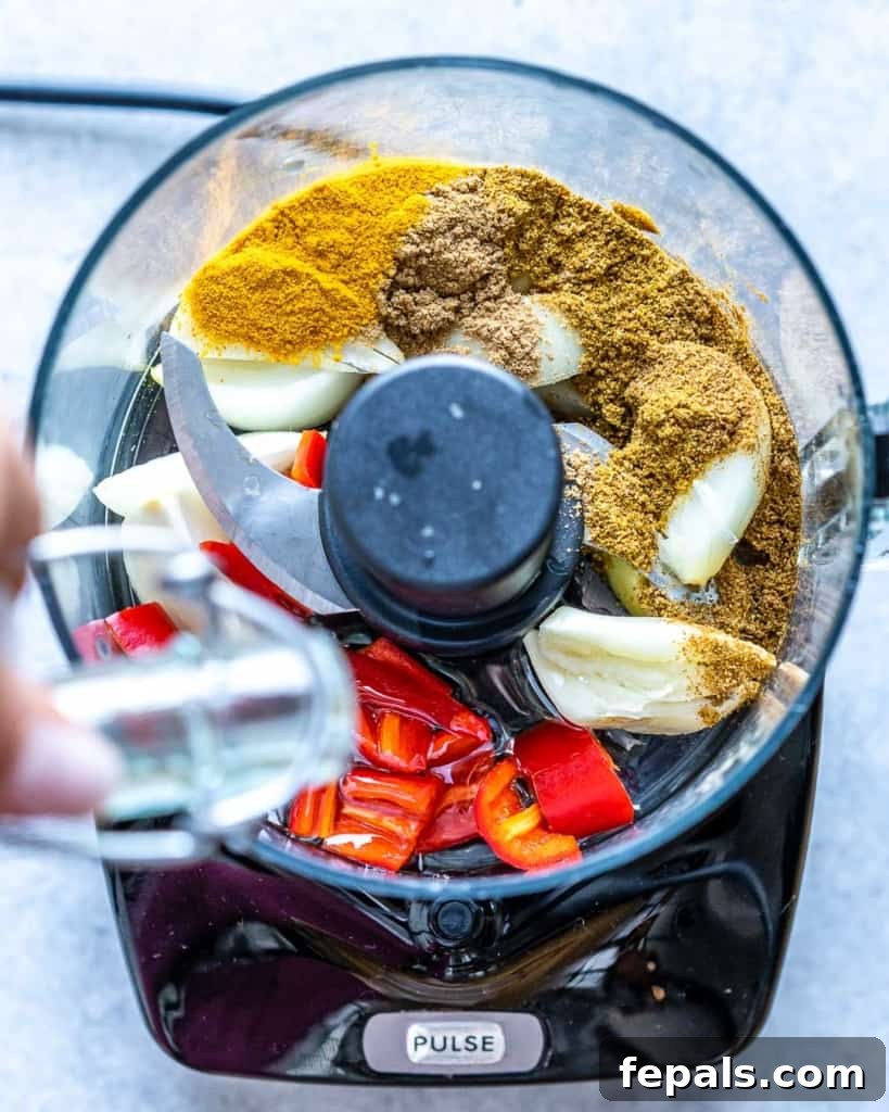 Ingredients in a food processor to make curry paste