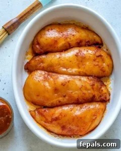 Glazed BBQ Chicken Breast 7 Raw chicken in baking dish before adding BBQ sauce