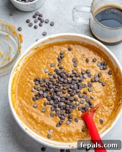 chocolate chips poured over overnight oats mixture