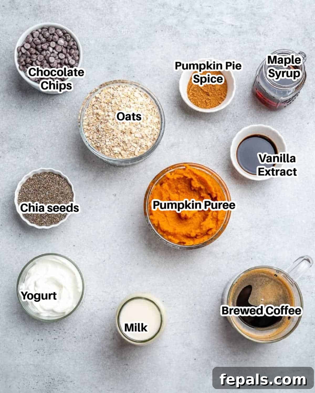 ingredients for pumpkin overnight oats.