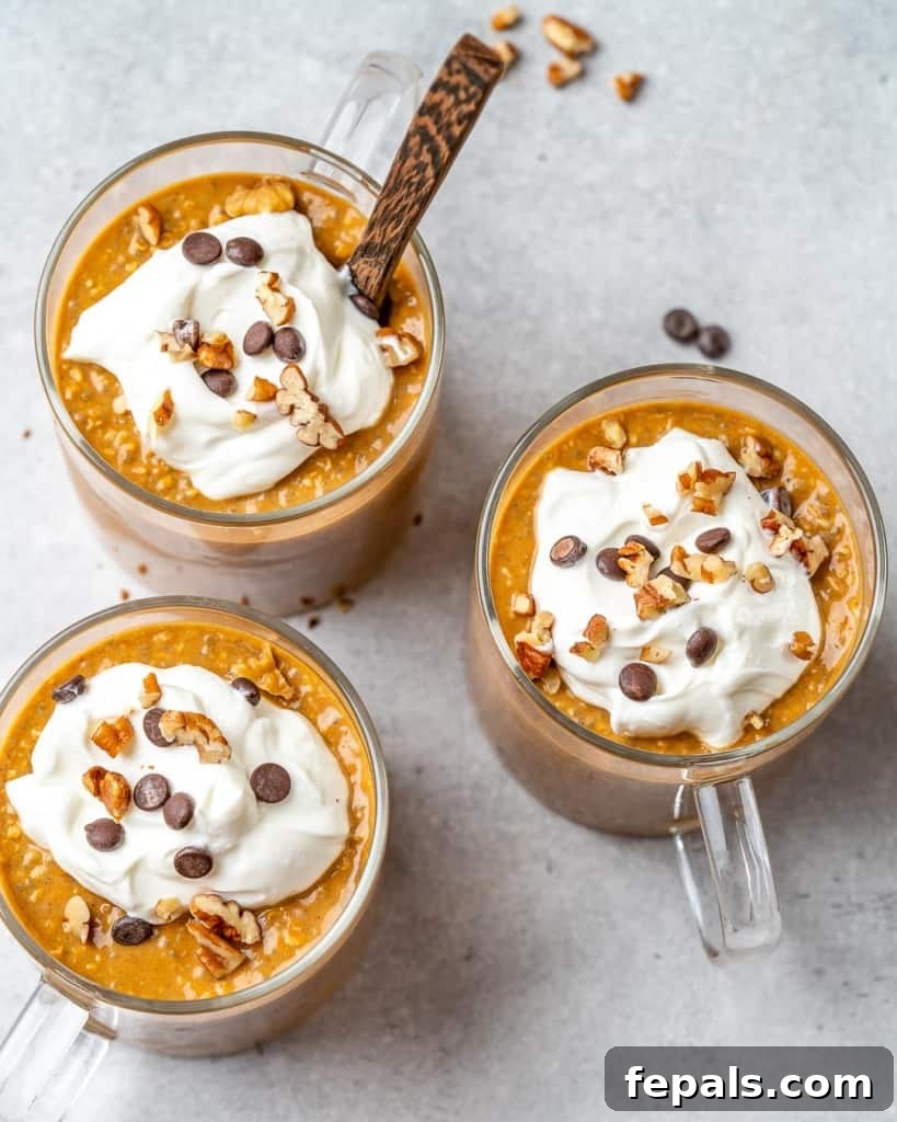 top view of 3 cups with overnight oats 