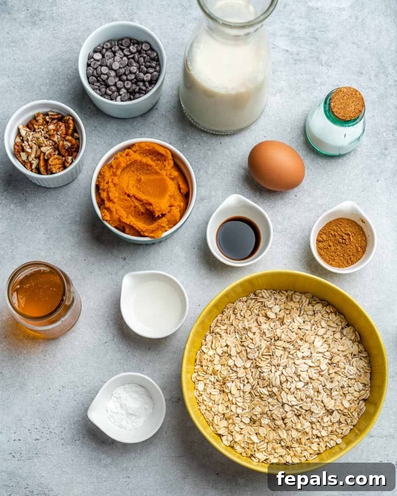 Spiced Pumpkin Chocolate Chip Breakfast Bake 4 ingredients for pumpkin pie oatmeal bake