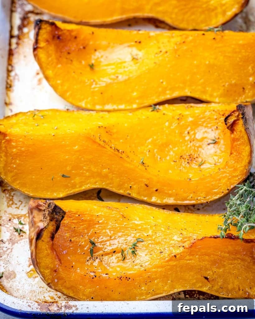 Golden Roasted Butternut 3 Side view of perfectly roasted butternut squash slices with crispy edges.