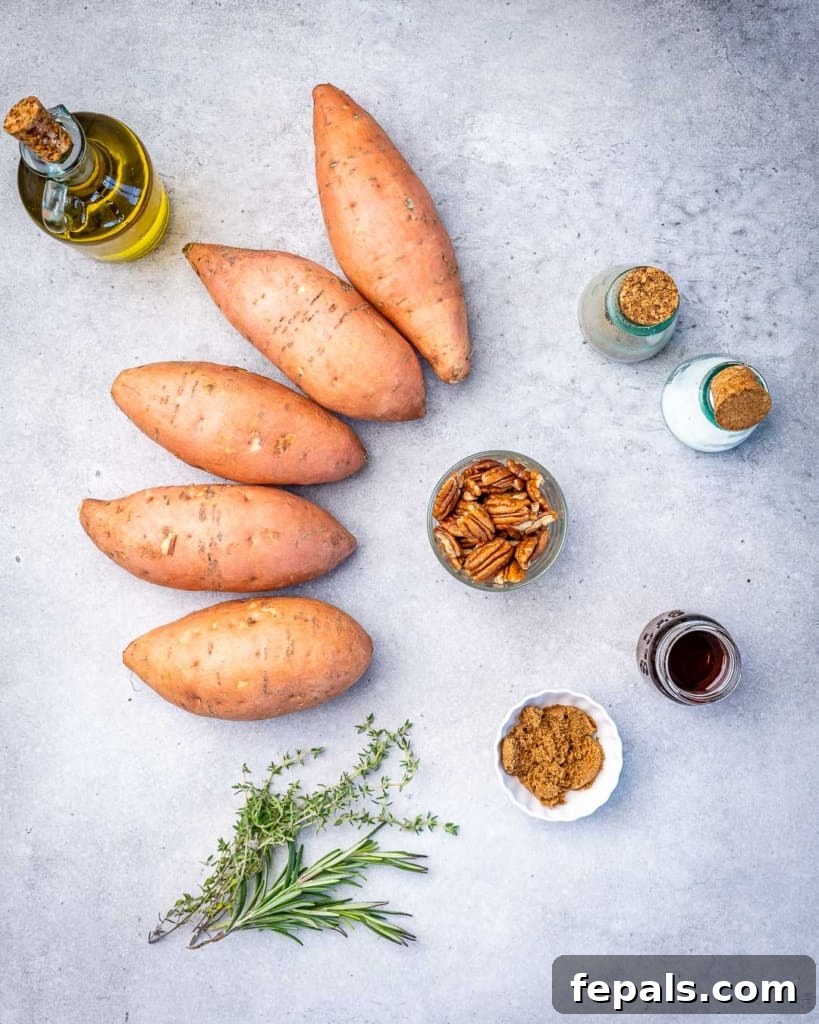 Ingredients for maple roasted sweet potatoes.