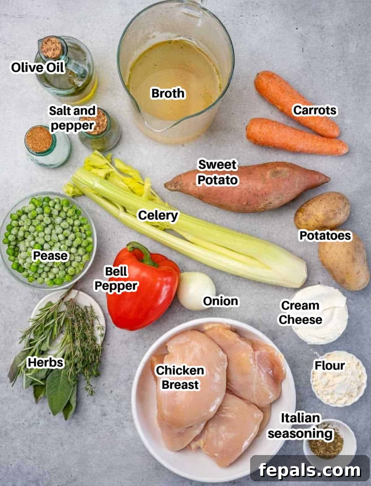 Velvety Chicken Stew 4 ingredients to make chicken stew.